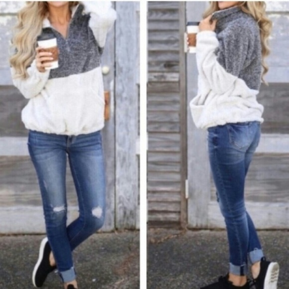 Two Tone Fleece Pullover Sherpa Quarterzip - Picture 4 of 7